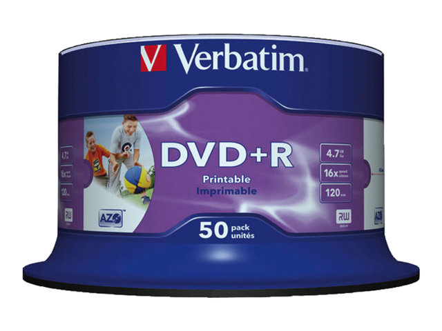 VERBATIM 43512 - 50 x DVD+R - 4.7 GB 16x - bedrukbare binnenste hub,